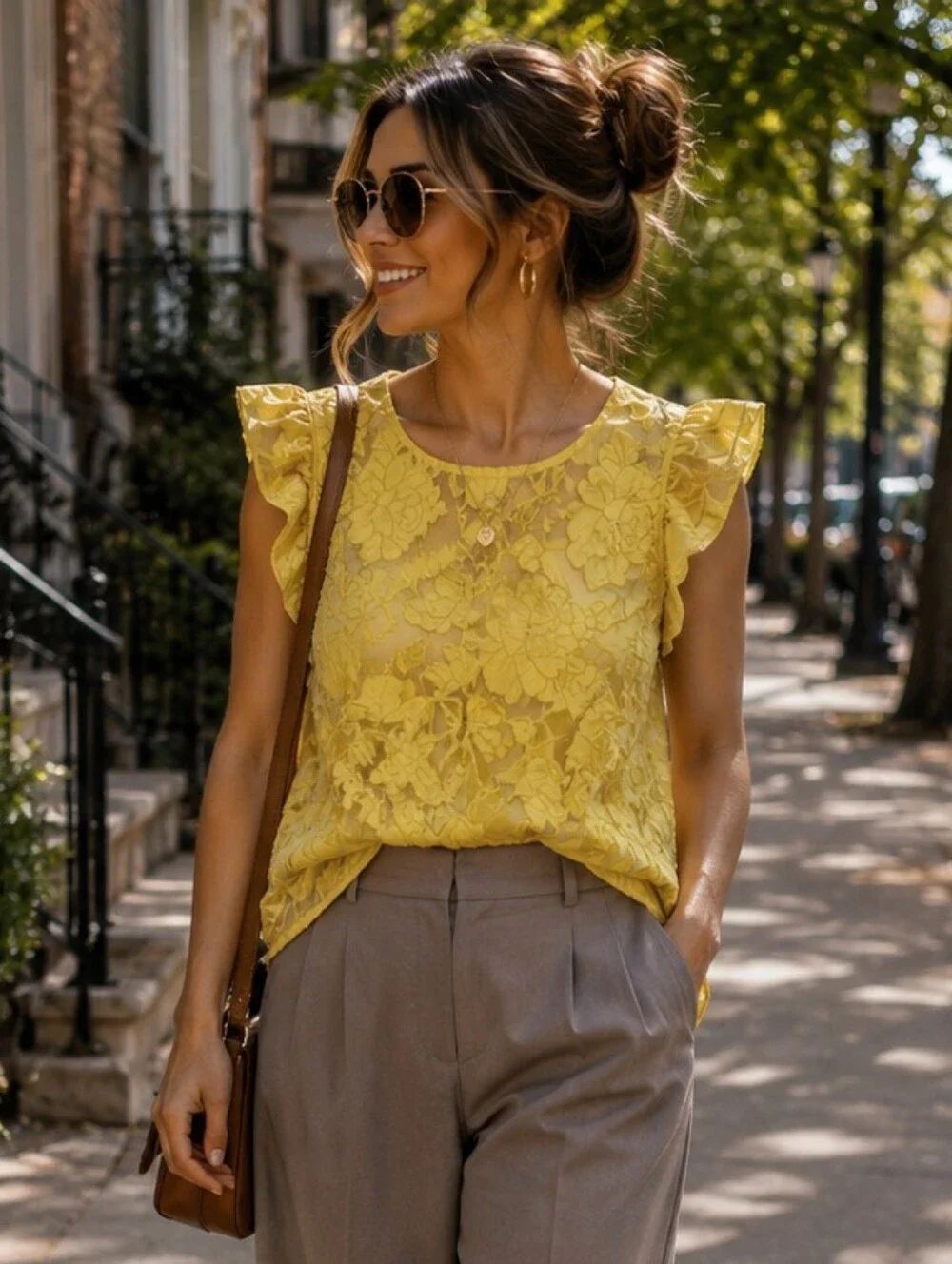 Who What Wear Yellow Floral Jacquard Sleeveless Top